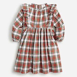 NWT J. Crew Girls' long-sleeve ruffle-shoulder dress in Snowy Stewart tartan